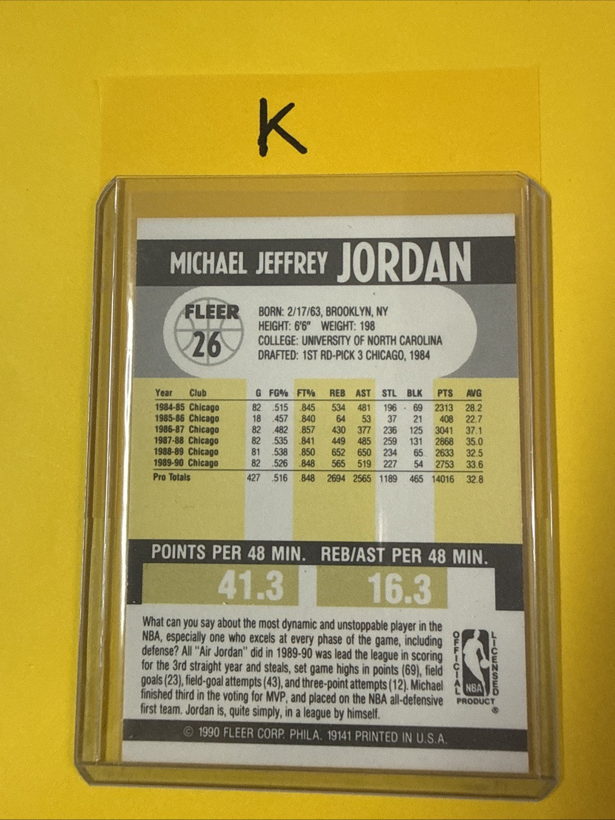 Michael Jordan 1990/91 Fleer Card #26 - back