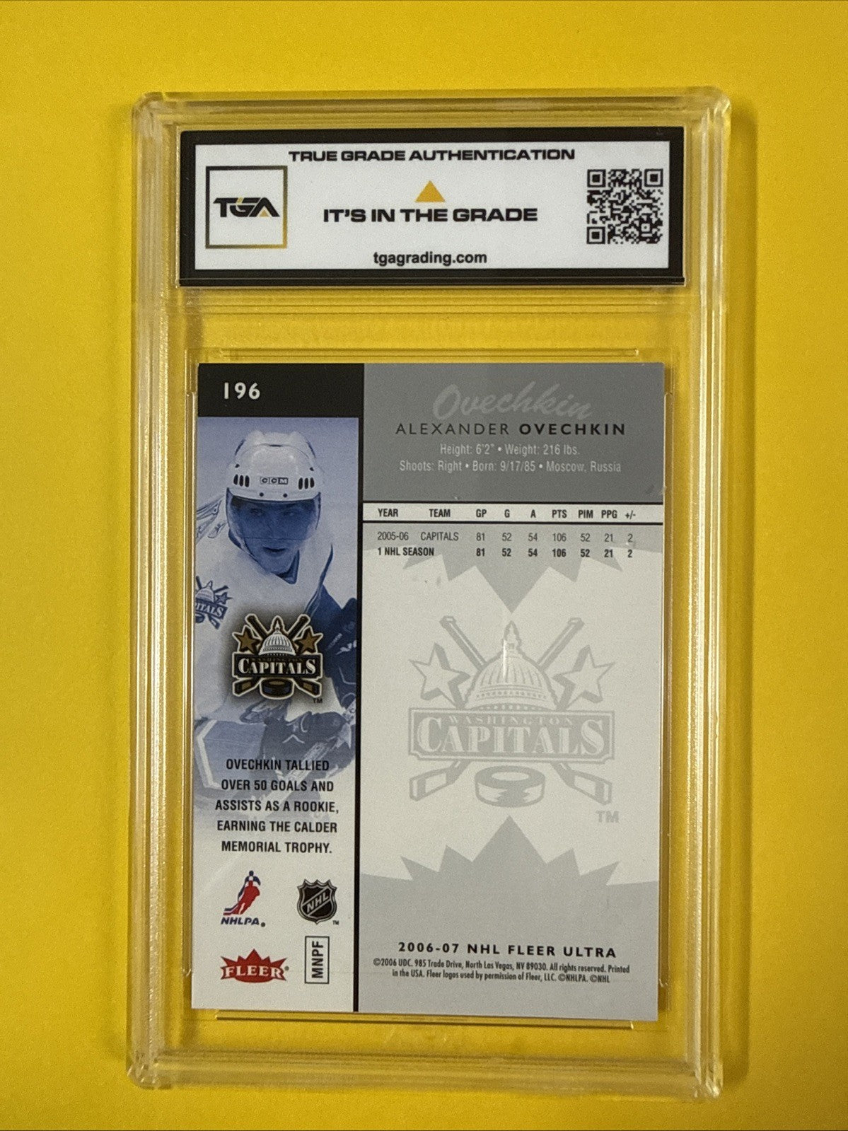 Alex Ovechkin 2006 Fleer Ultra Card Graded 8 - back