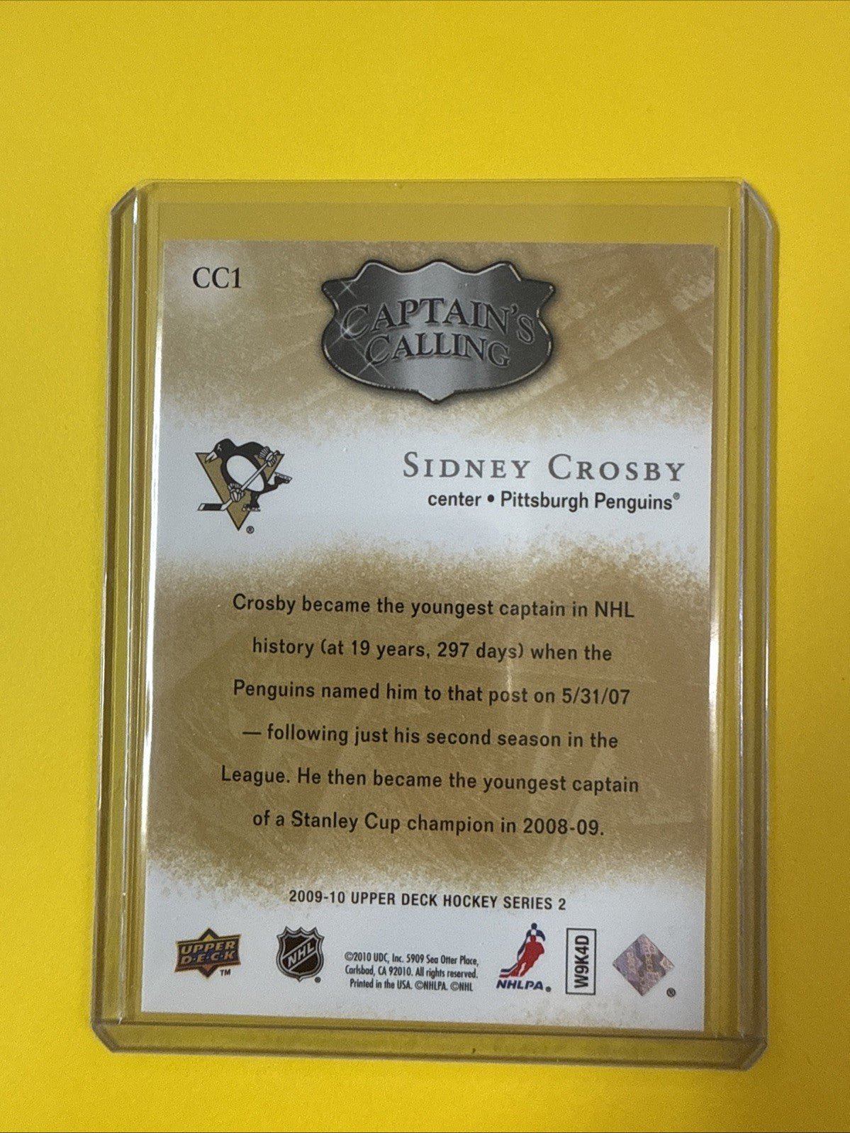 Sidney Crosby 2009 Cards - back