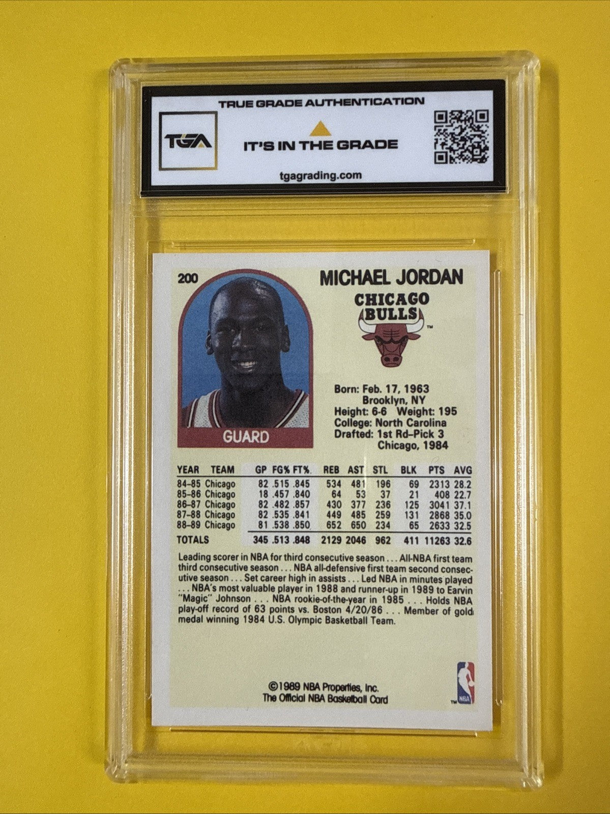 Michael Jordan 1989 NBA Hoops Card Graded 8 - back