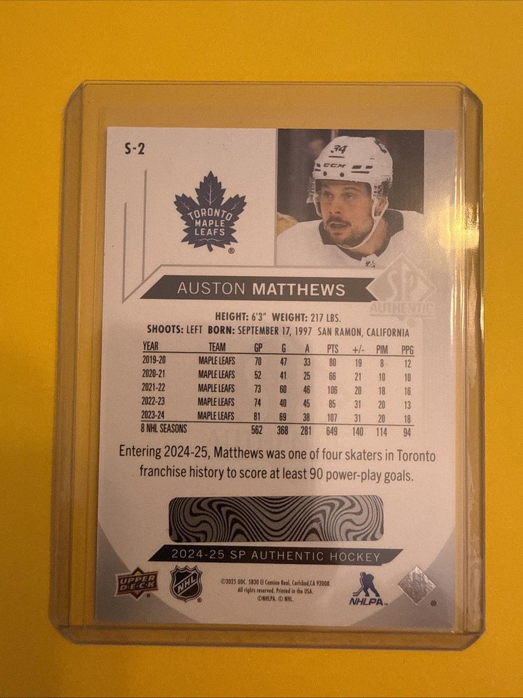 Auston Matthews 2024/25 SP Authentic Spectrum FX Card - back