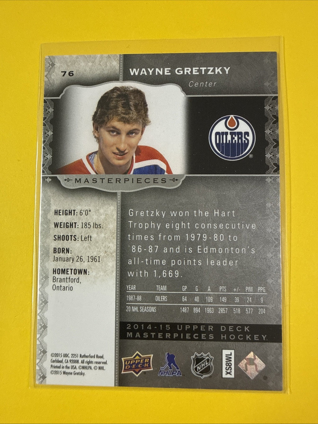 Wayne Gretzky 2014-15 UD Masterpieces Card No.76 - back