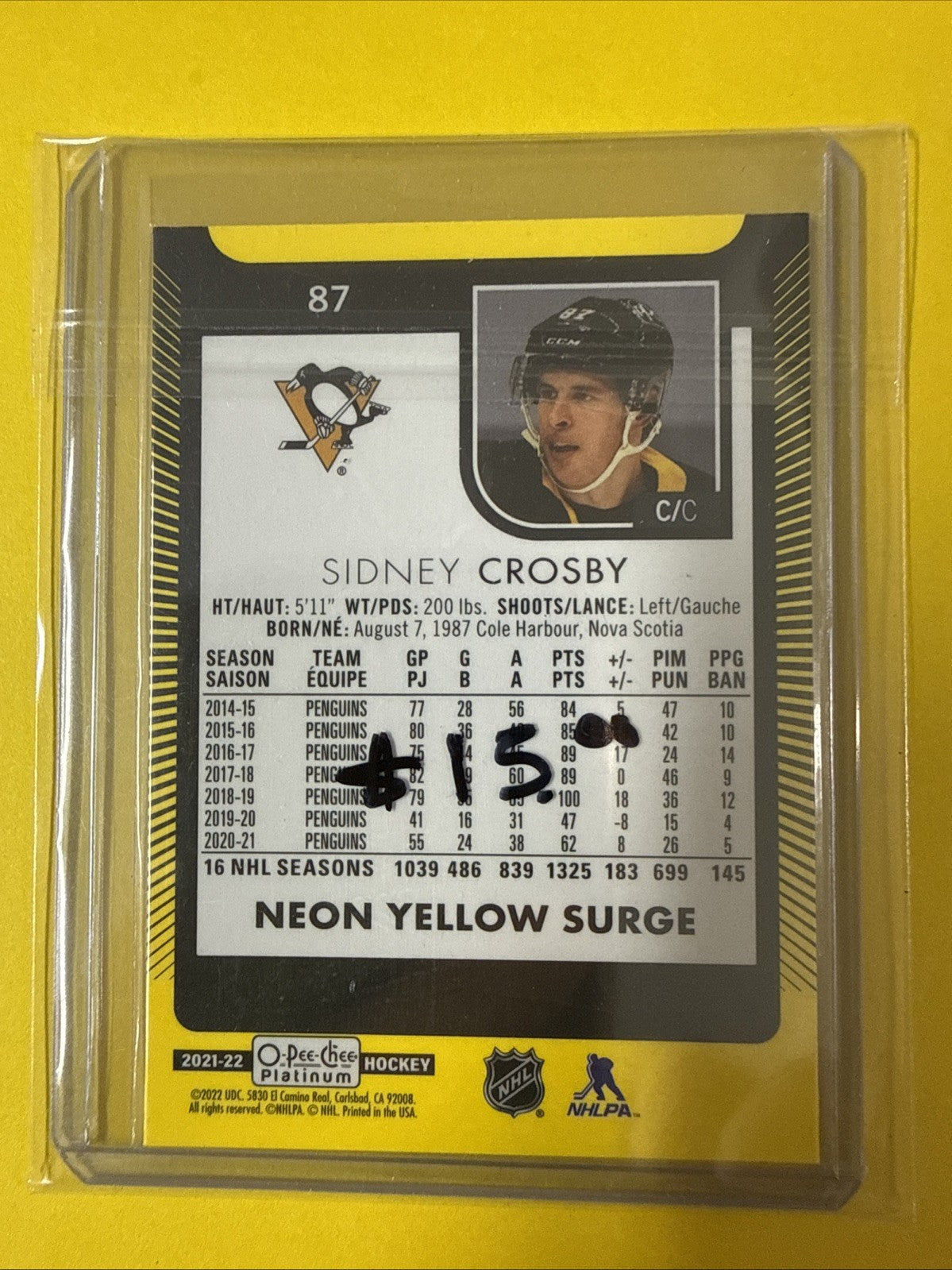 Sidney Crosby 2021/22 Cards - back