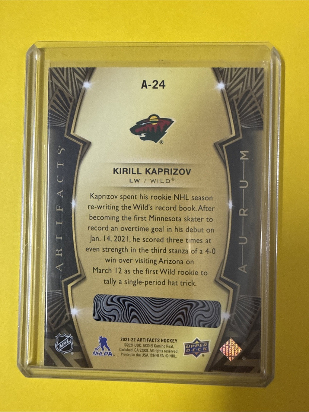 Kirill Kaprizov 2021/22 Artifacts Autumn Card - back