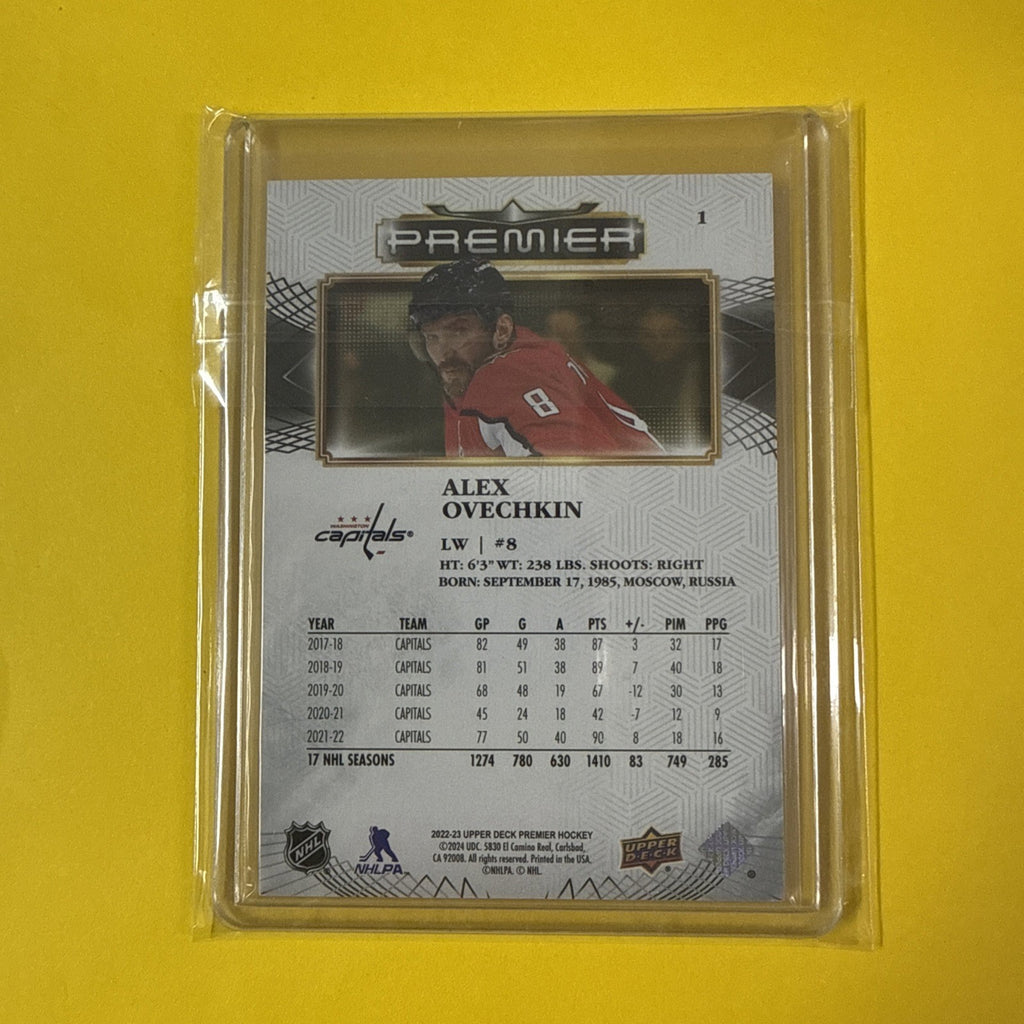 Alex Ovechkin 2022/23 UD Premier Card Out of /299 - back