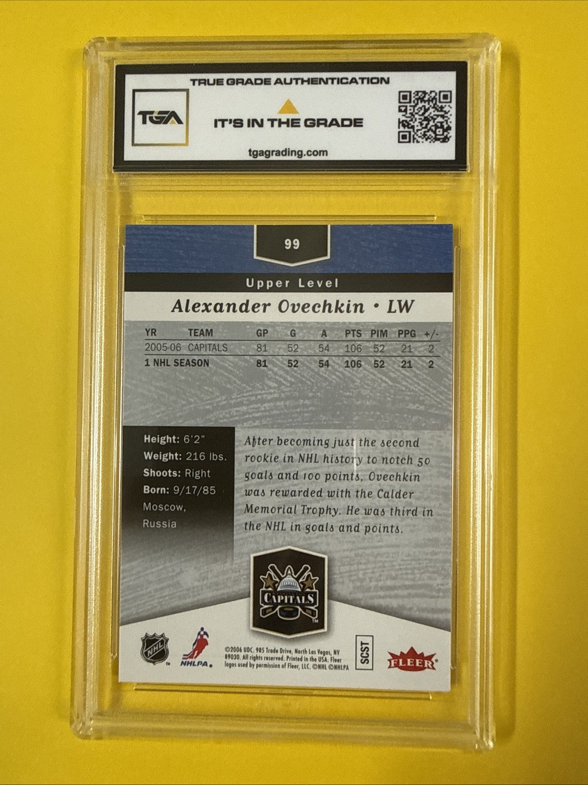 Alex Ovechkin 2006 Flair Showcase Card Graded 5.5 - back