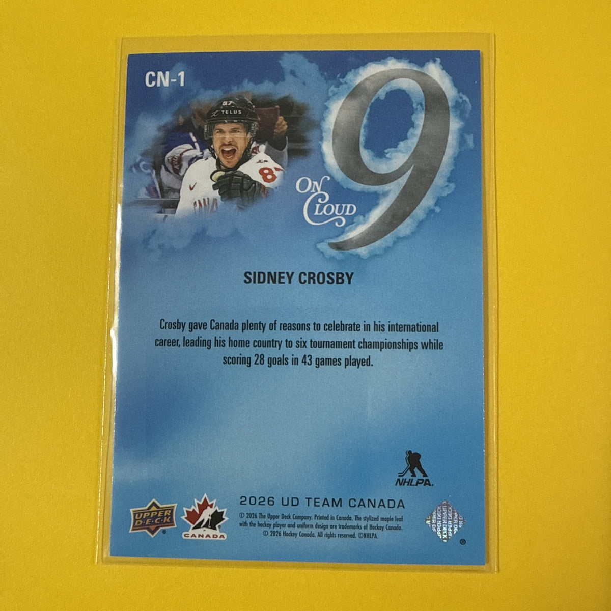 Sidney Crosby 2026 UD Team Canada on Cloud 9 Card - back