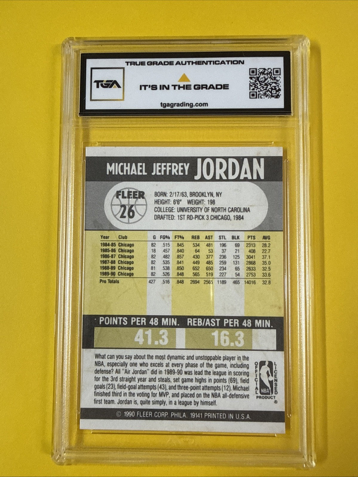 Michael Jordan 1990 Fleer Card Graded 5 - back