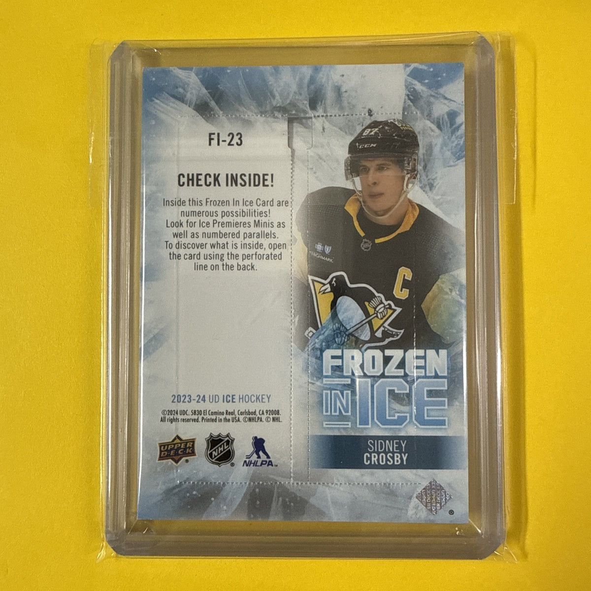 Sidney Crosby 2023/24 UD Ice Frozen Card (opened) Insert - back