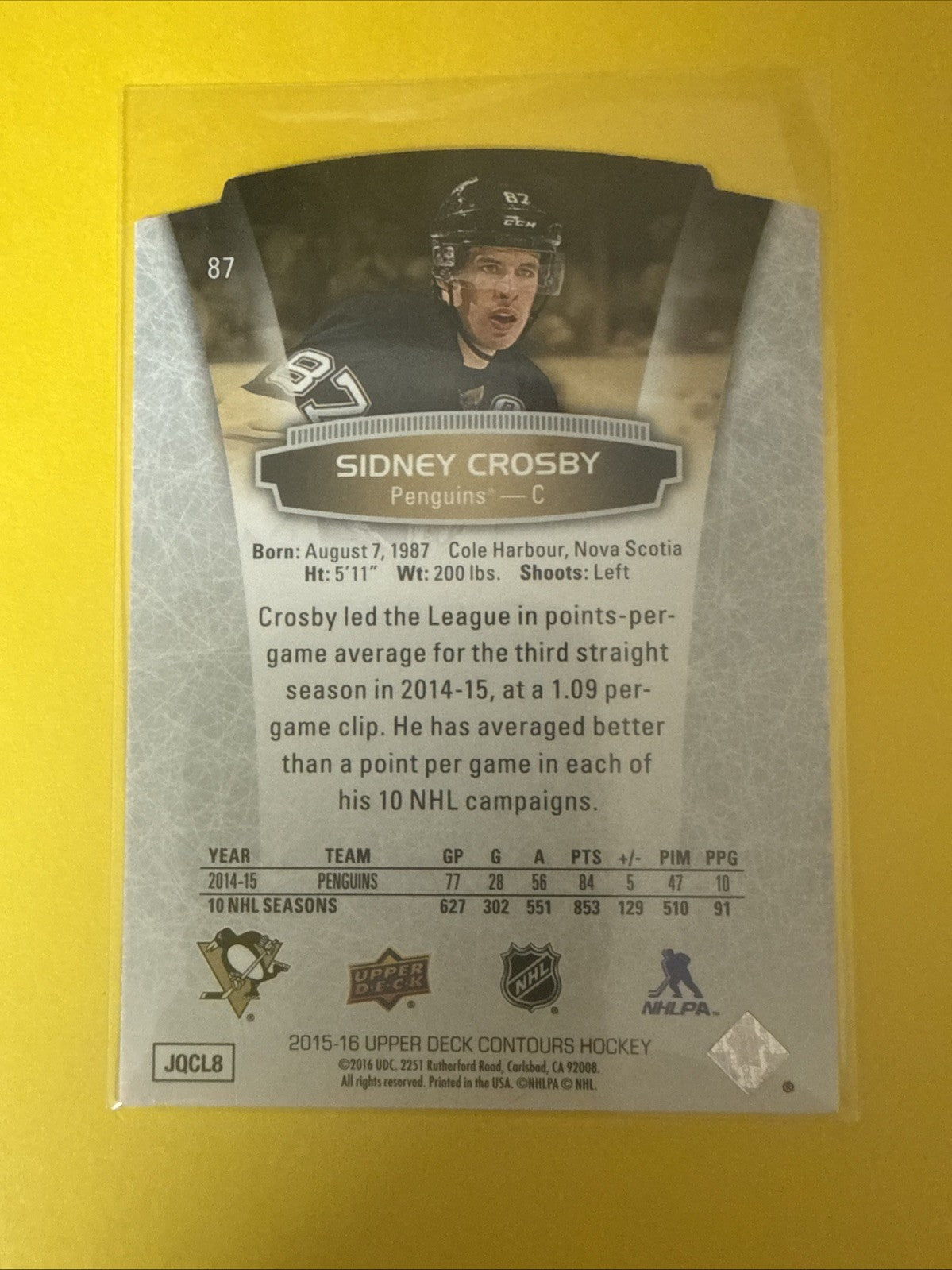 Sidney Crosby 2015/16 UD Contour Hockey Card - back