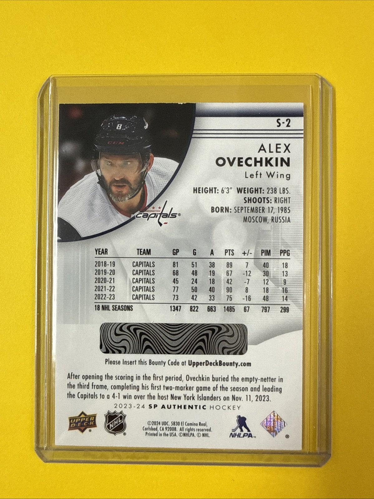 Alex Ovechkin 2023/24 SP Authentic Spectrum FX Card - back