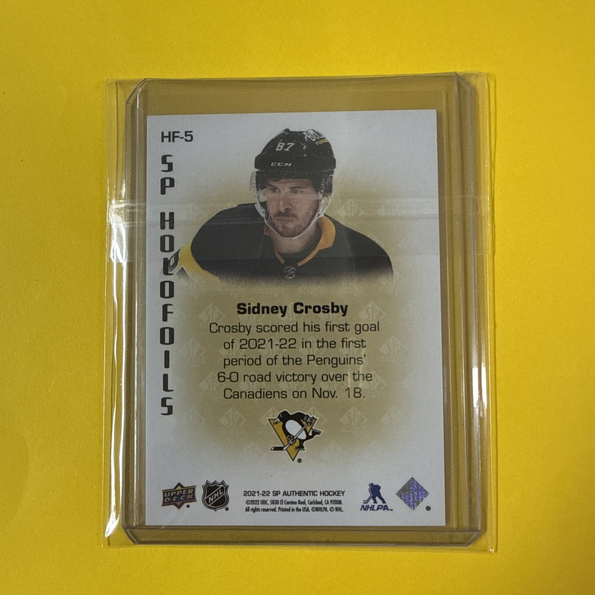 Sidney Crosby 2021/22 SP Authentic Holofoils Card - back