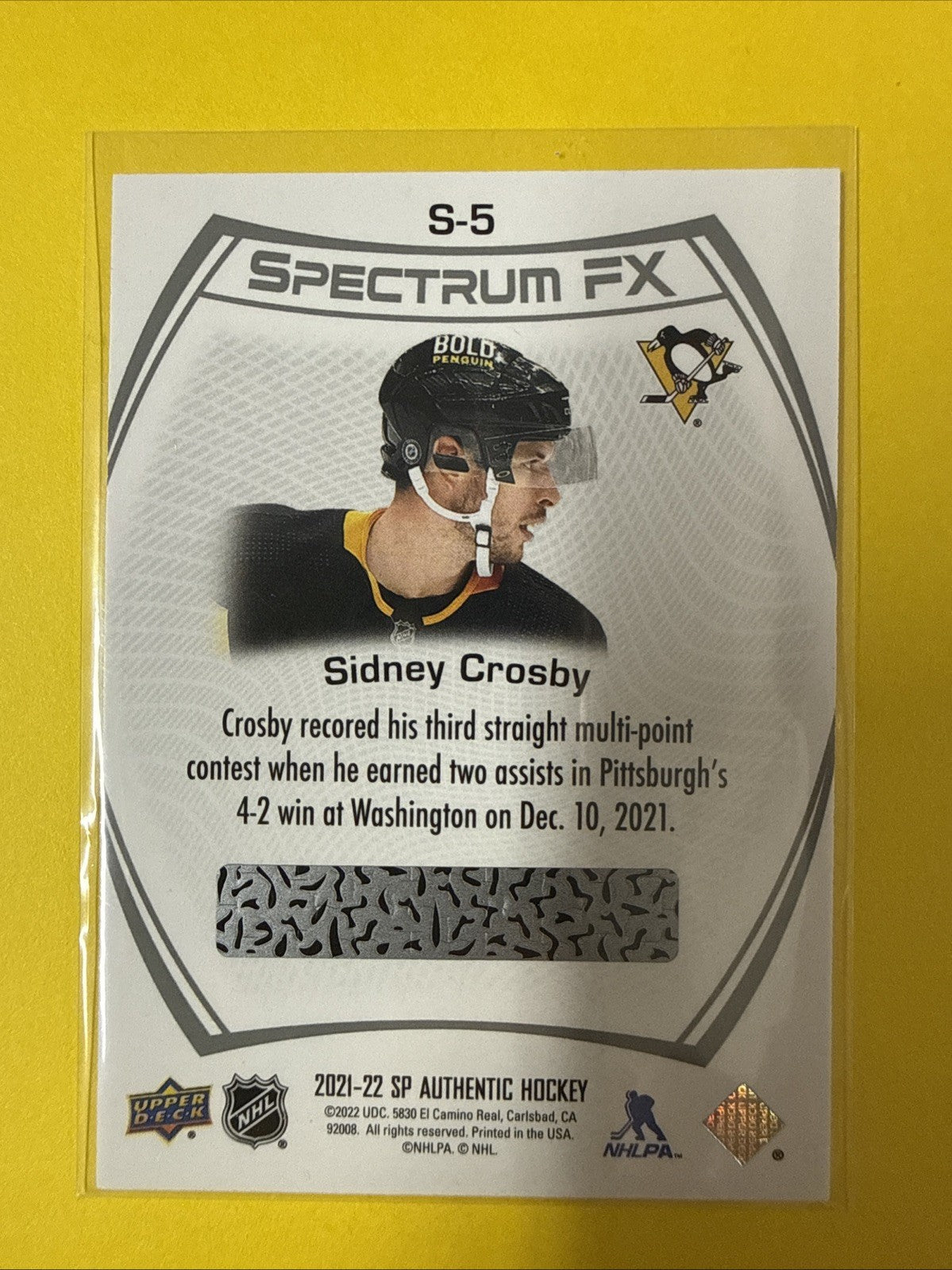 Sidney Crosby 2021/22 Cards - back