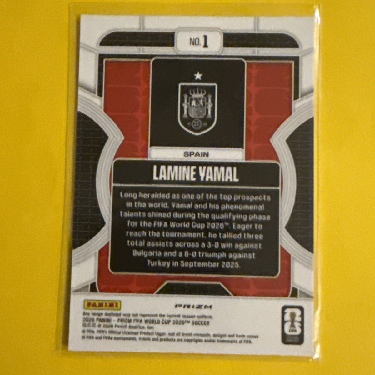Panini 2026 Prizm Fifa World Cup Phenomenon Insert #1 Lamine Yamal Spain - back