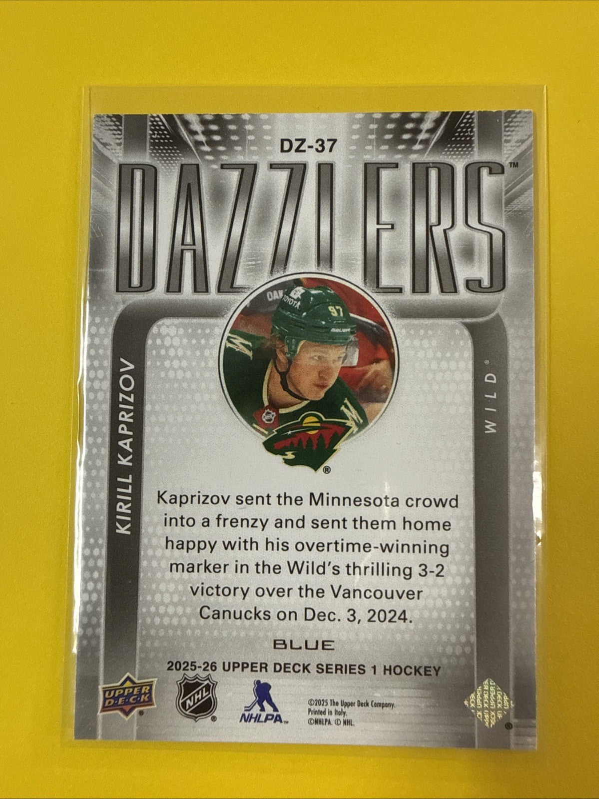 Kirill Kaprizov 2025/26 UD Blue Dazzlers Card - back