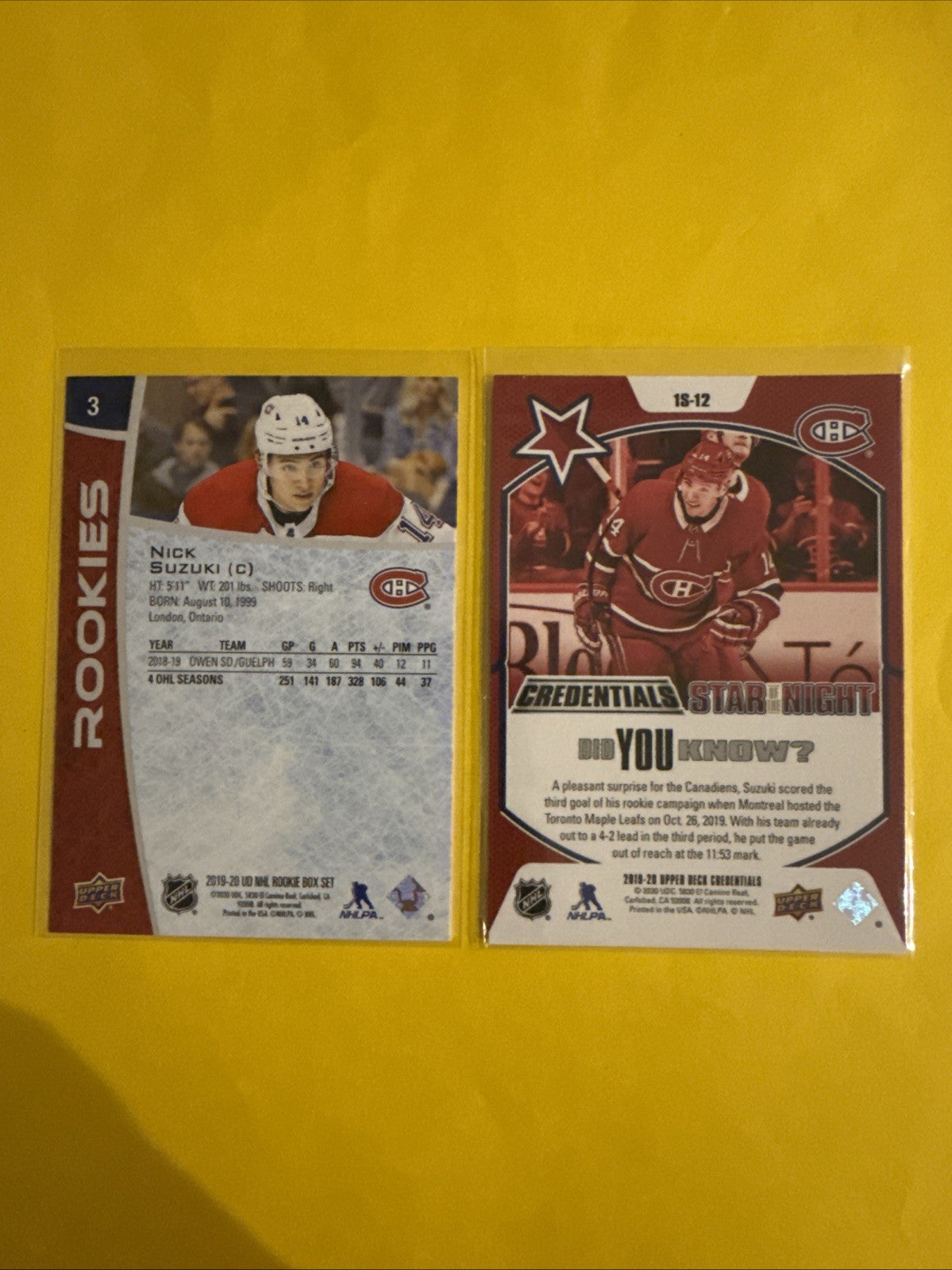 Nick Suzuki 2019/20 Rookie Cards - back