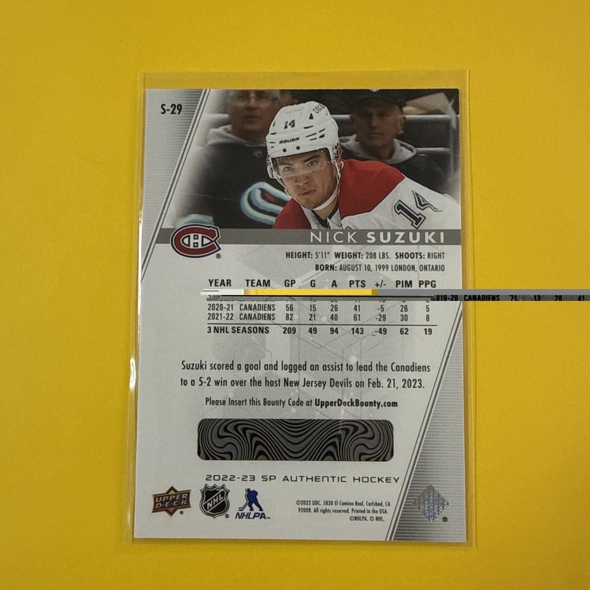 Nick Suzuki 2022/23 SP Authentic FX Spectrum Card - back
