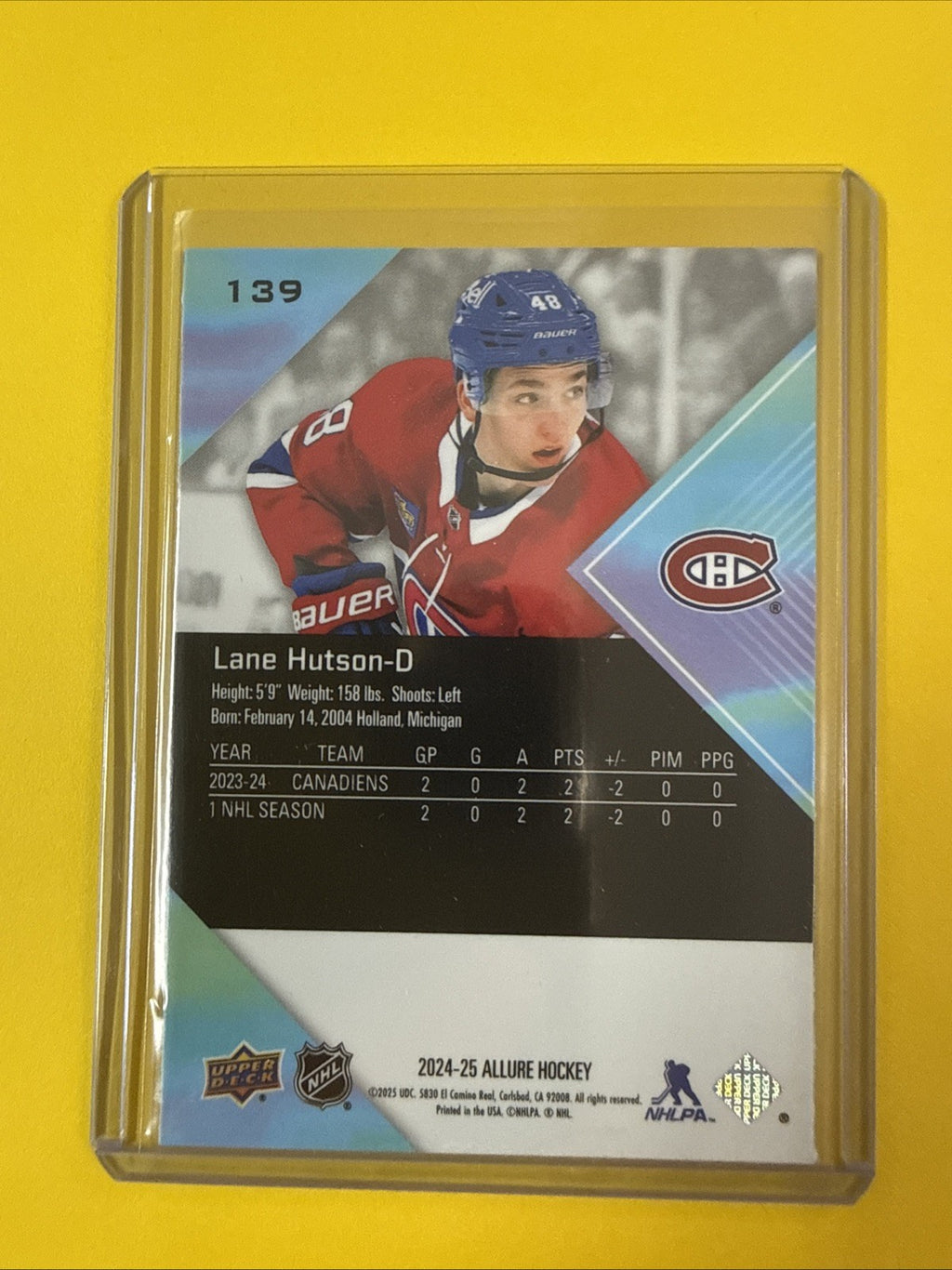 Lane Hutson 2024/25 Allure Rookie Card - back