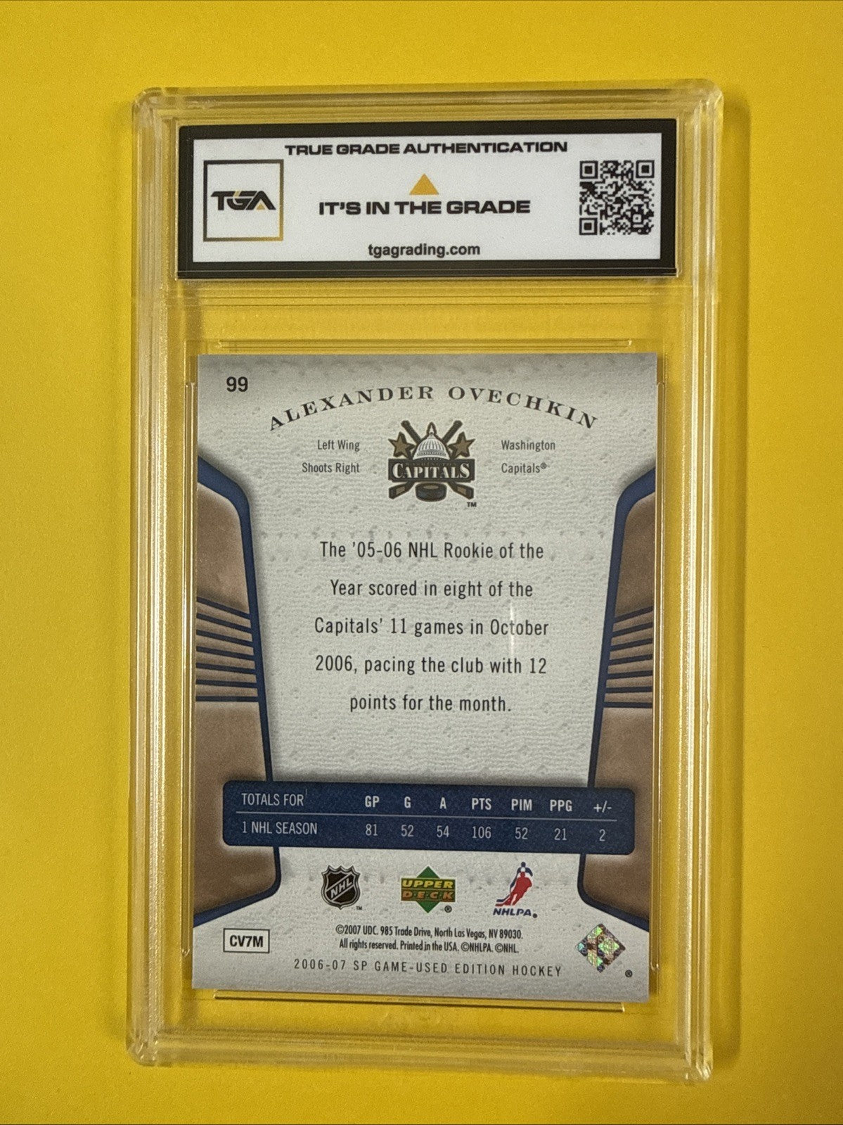 Alex Ovechkin 2006 SP Game Used Card Graded 6.5 - back