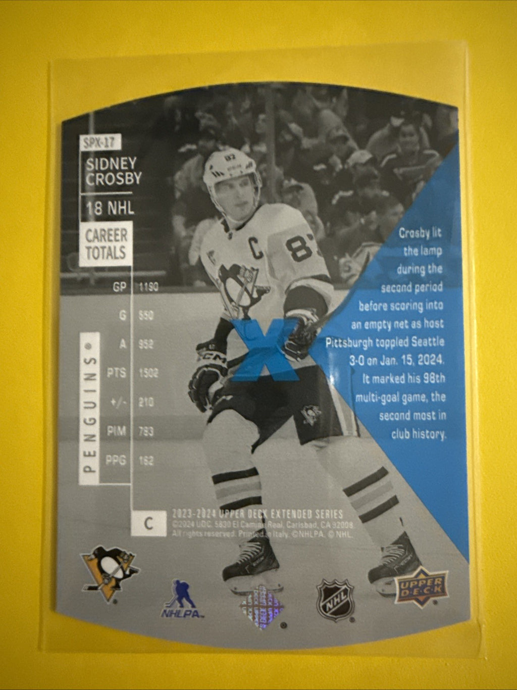 Sidney Crosby 2023/24 UD Holoview Card - back