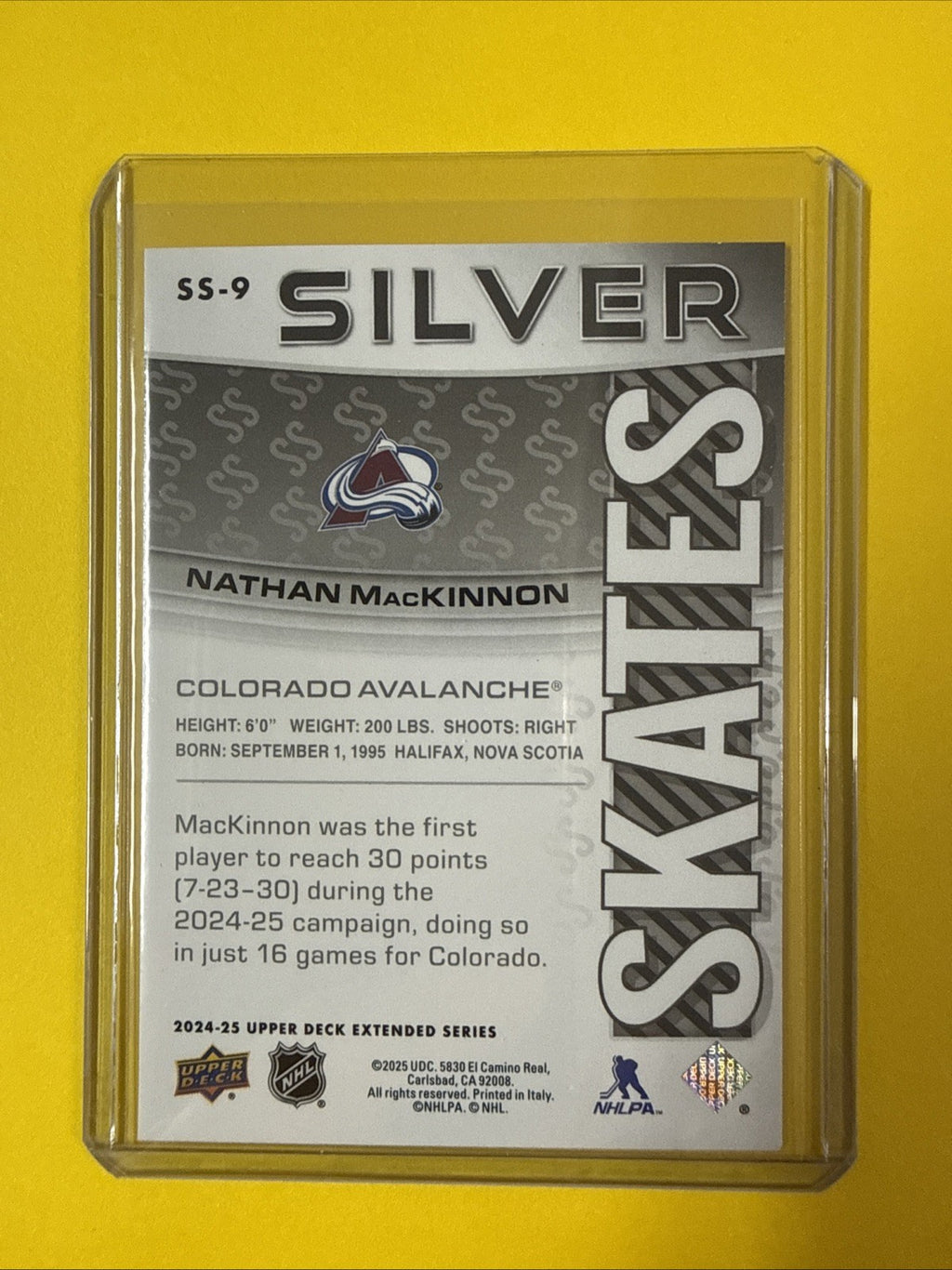 Nathan MacKinnon 2024/25 UD Silver Skates Card - back