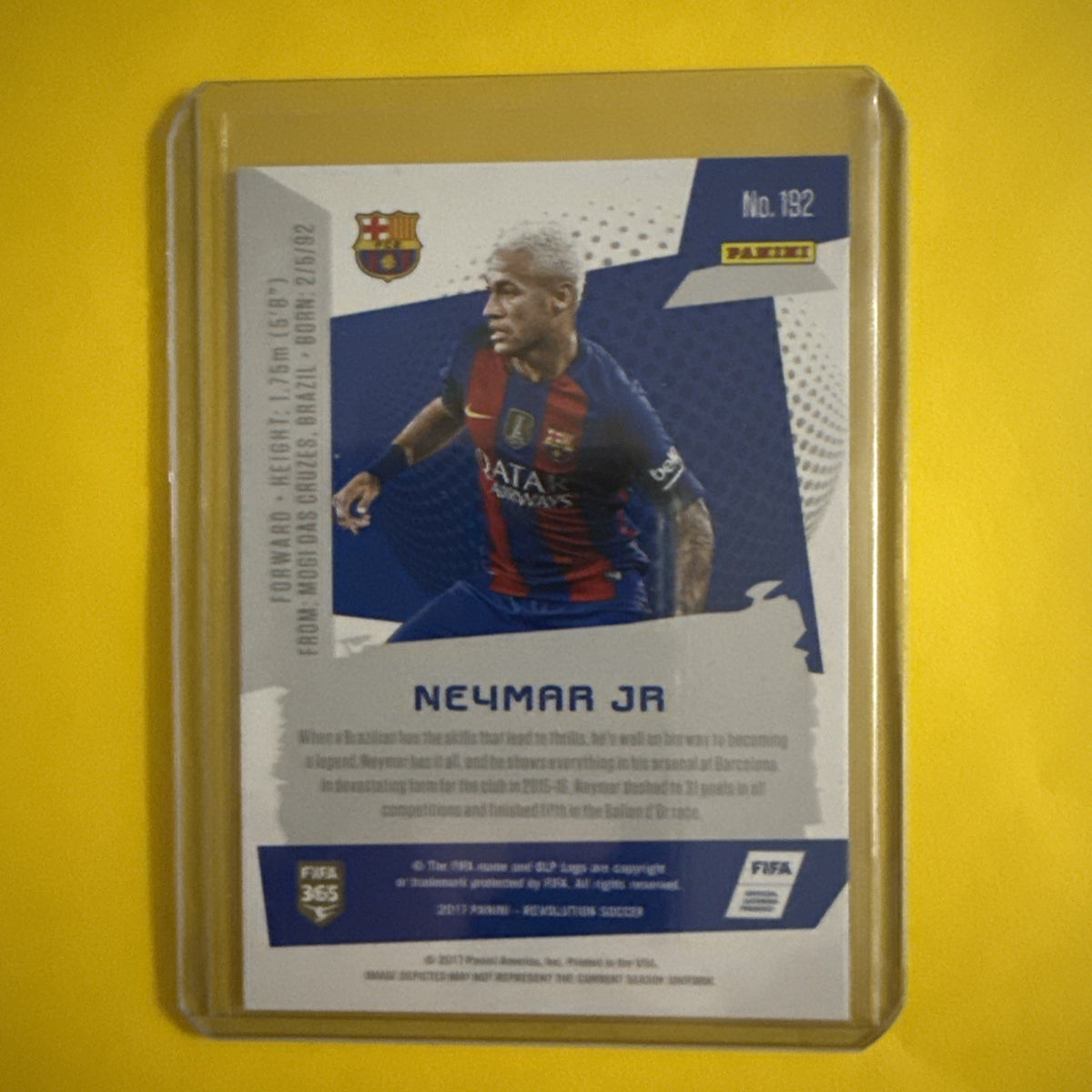 Neymar Jr 2017 Panini Revolution Soccer Card - back