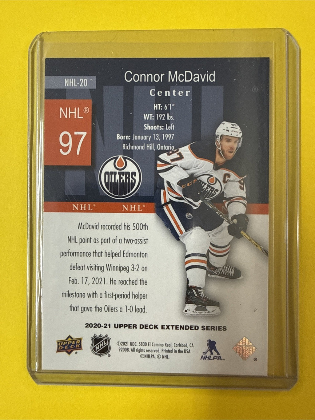 Connor McDavid 2020/21 UD Holo Grfx Card - back