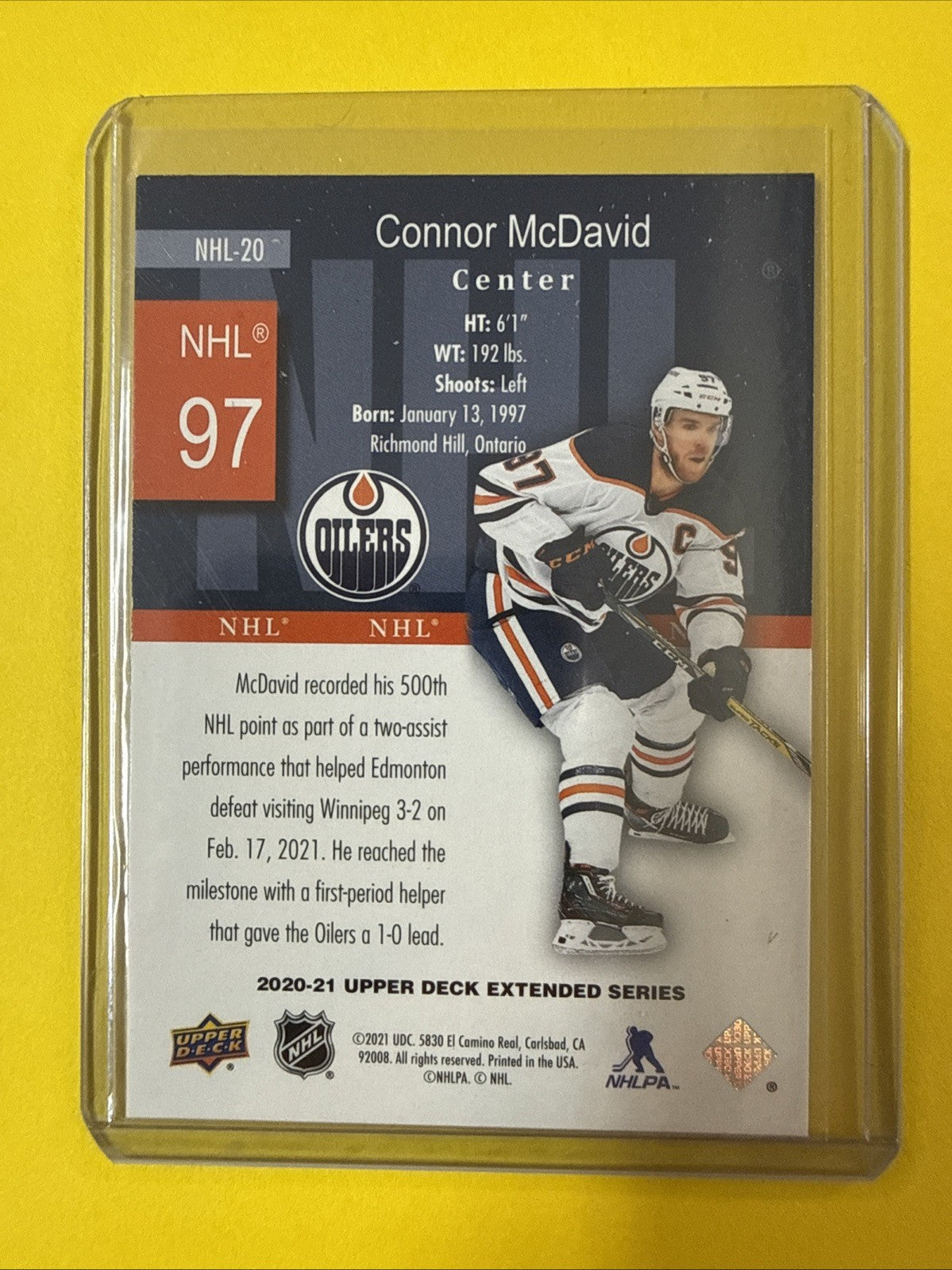 Connor McDavid 2020/21 UD Holo Grfx Card - back