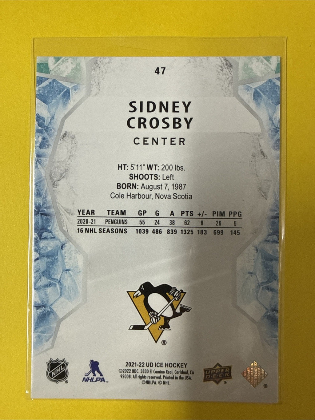 Sidney Crosby 2021/22 Cards - back