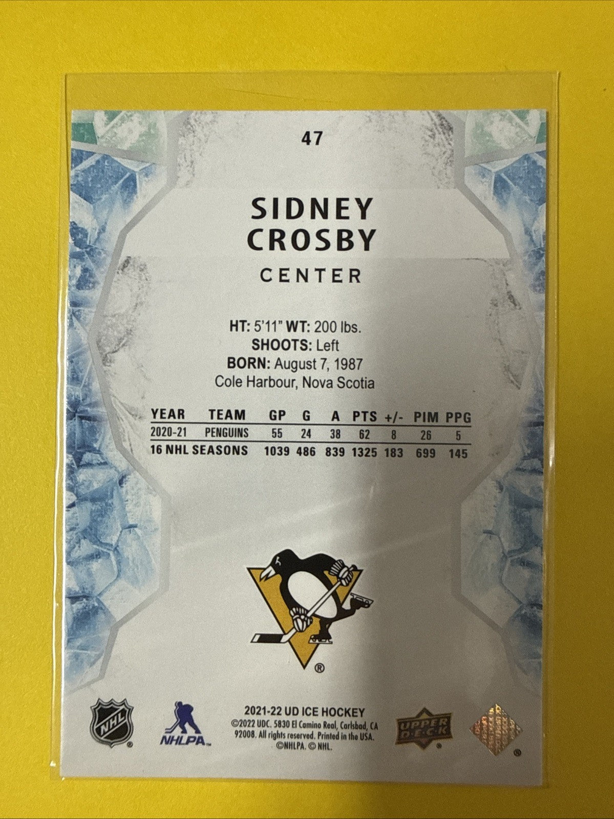Sidney Crosby 2021/22 Cards - back