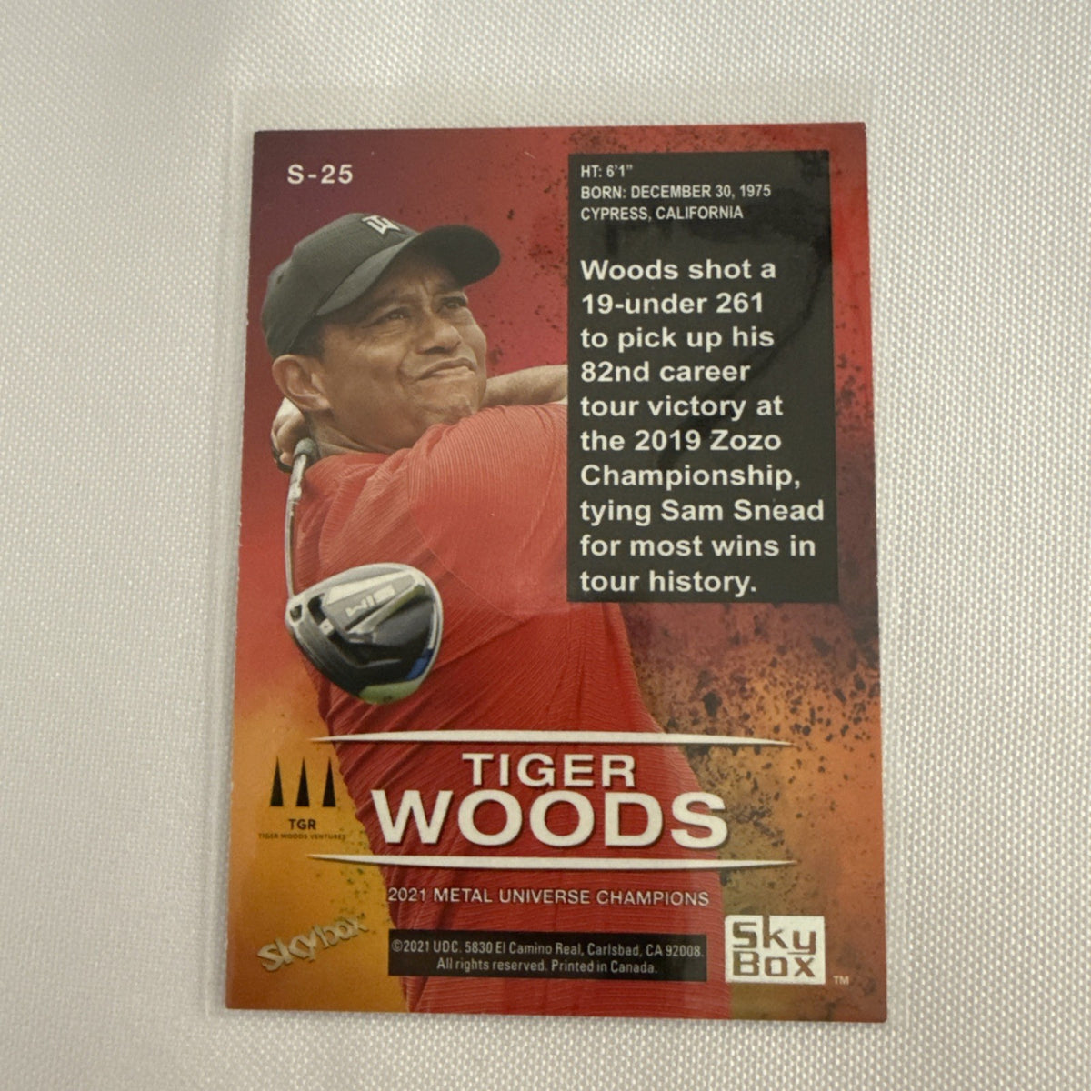 Tiger Woods 2021 Metal Universe Skybox Premium Card - back
