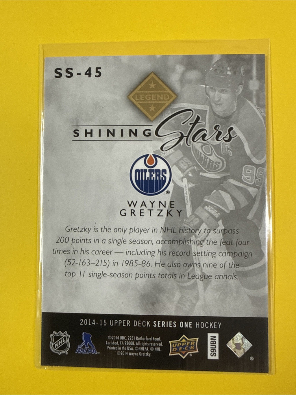 Wayne Gretzky 2014-15 UD Shining Stars Card - back