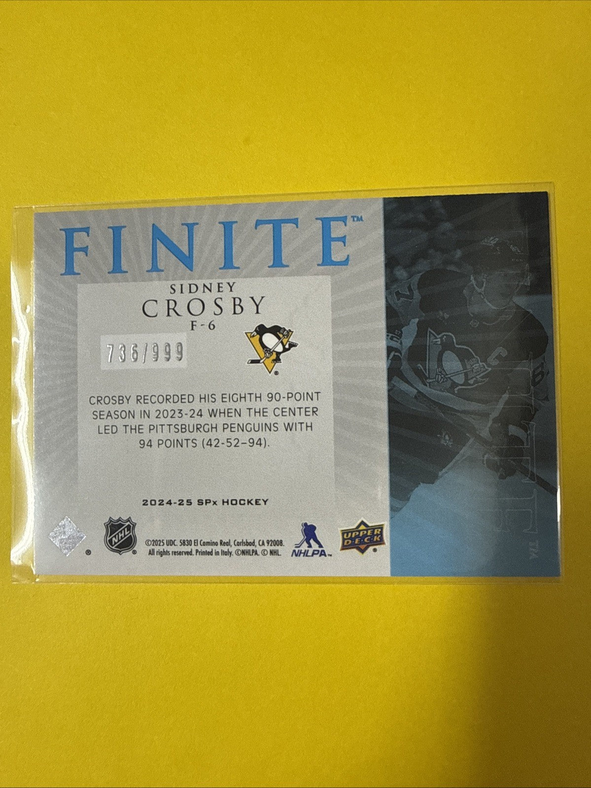 Sidney Crosby 2024/25 Cards 736/999 - back