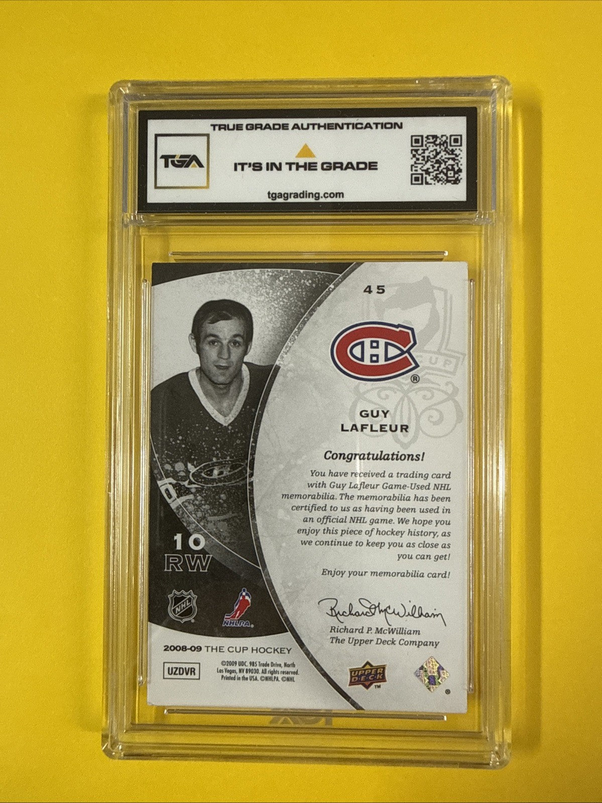 Guy Lafleur 2008 Thé Cup Jersey Patch Card 7/25 Graded 8.5 - back
