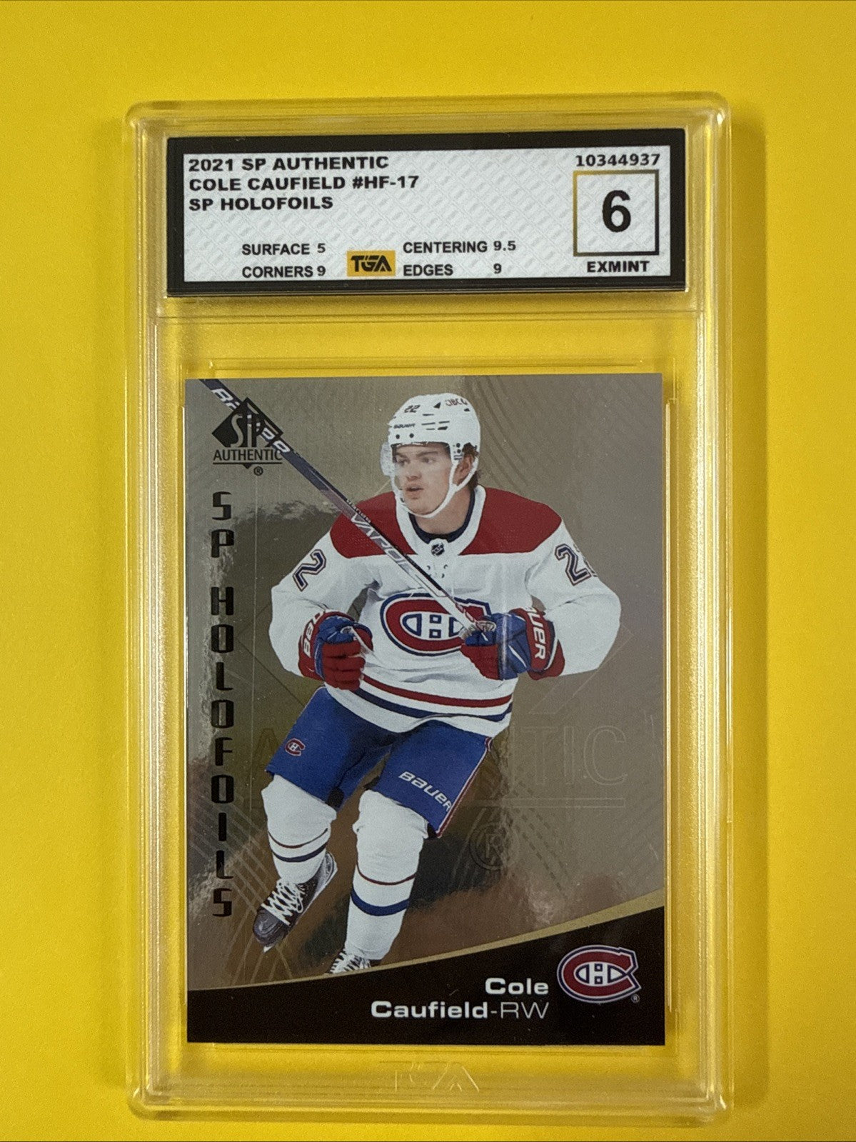 Cole Caufield 2021 SP Authentic Holofoils Rookie Card Graded 6 - front
