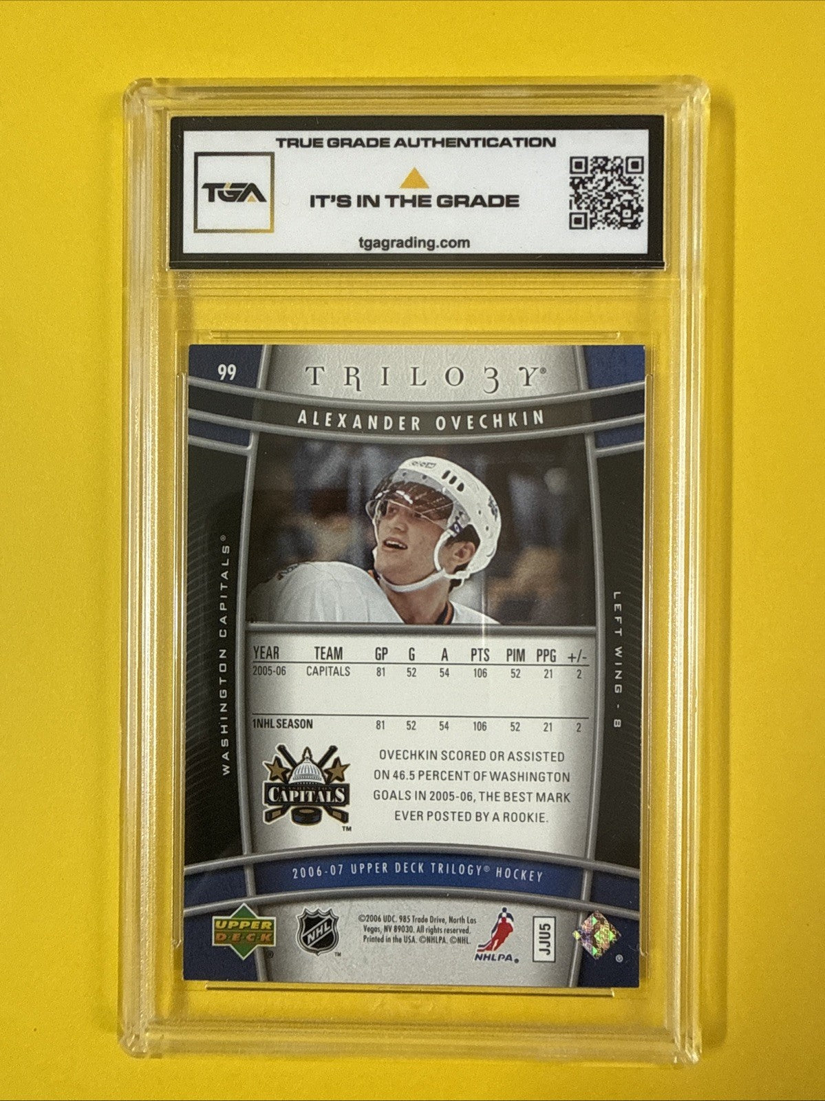 Alex Ovechkin 2006 UD Trilogy Card Graded 7 - back
