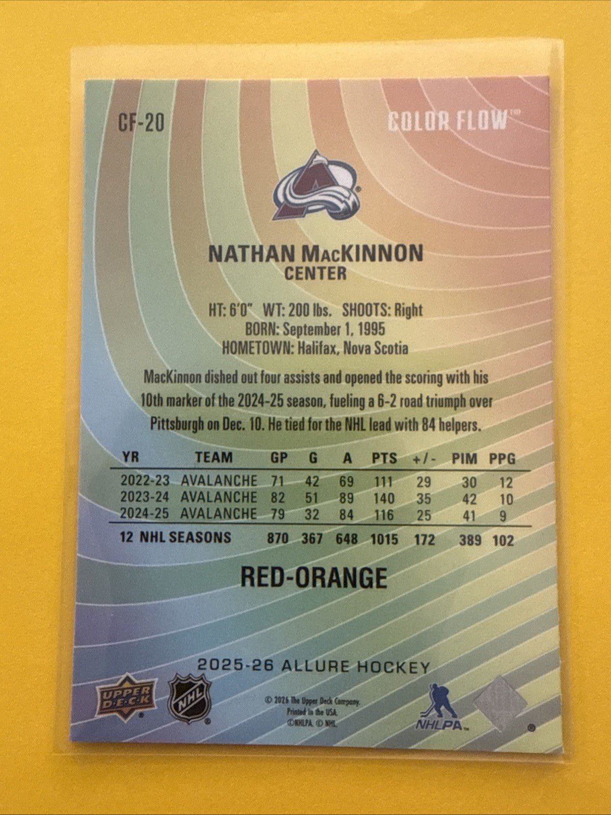 Nathan MacKinnon . 2025/26 Allure Red-Orange Card - back