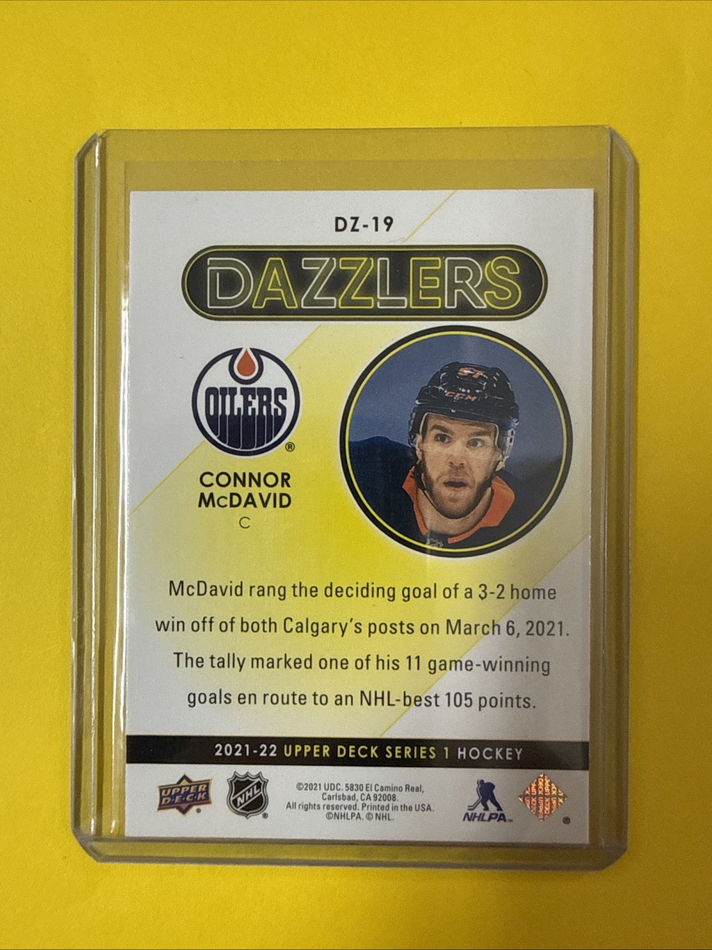 Connor McDavid 2021/22 UD Red Dazzlers Card - back