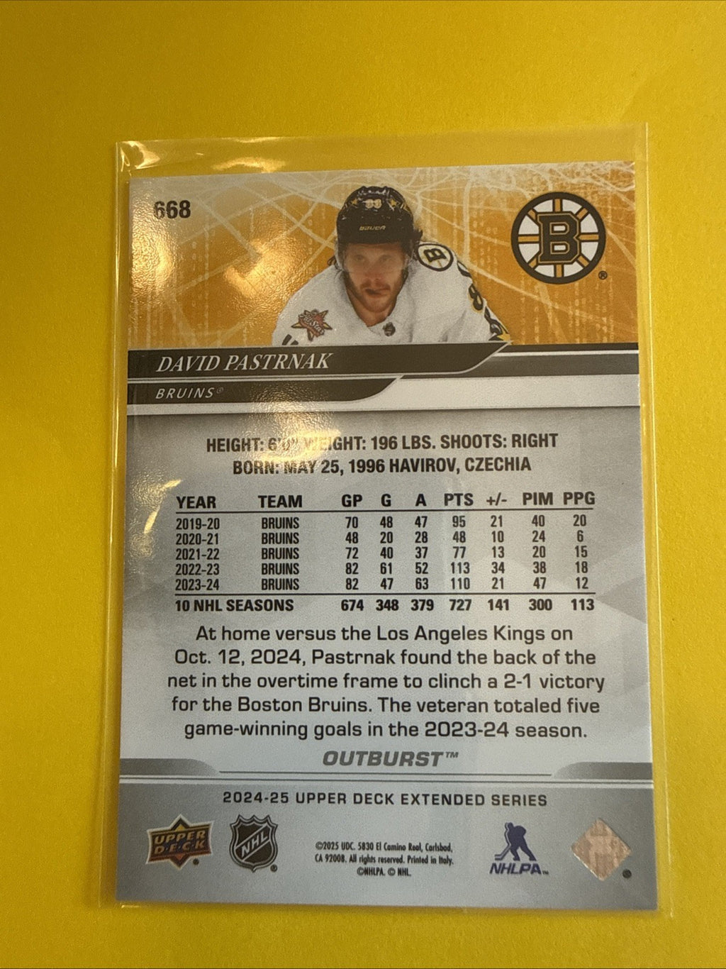 David Pastrnak 2024/25 UD All Stars Outburst - back