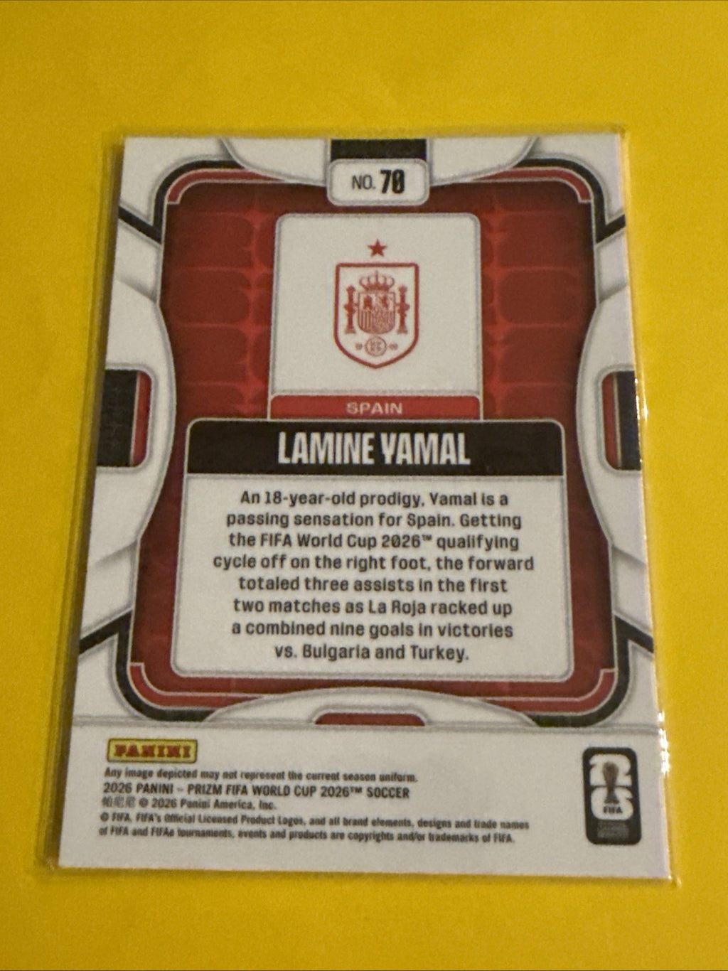 Panini 2026 Prizm Fifa World Cup #70Lamine Yamal Spain - back