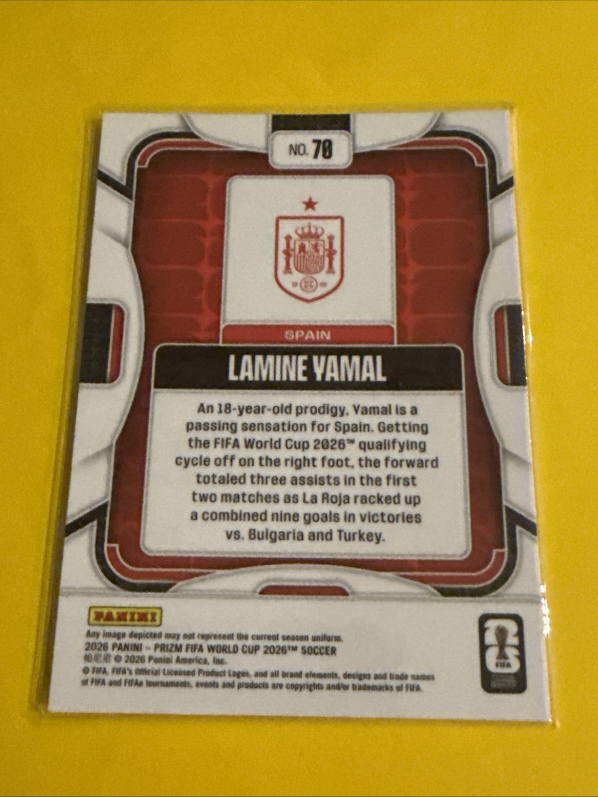 Panini 2026 Prizm Fifa World Cup #70Lamine Yamal Spain - back