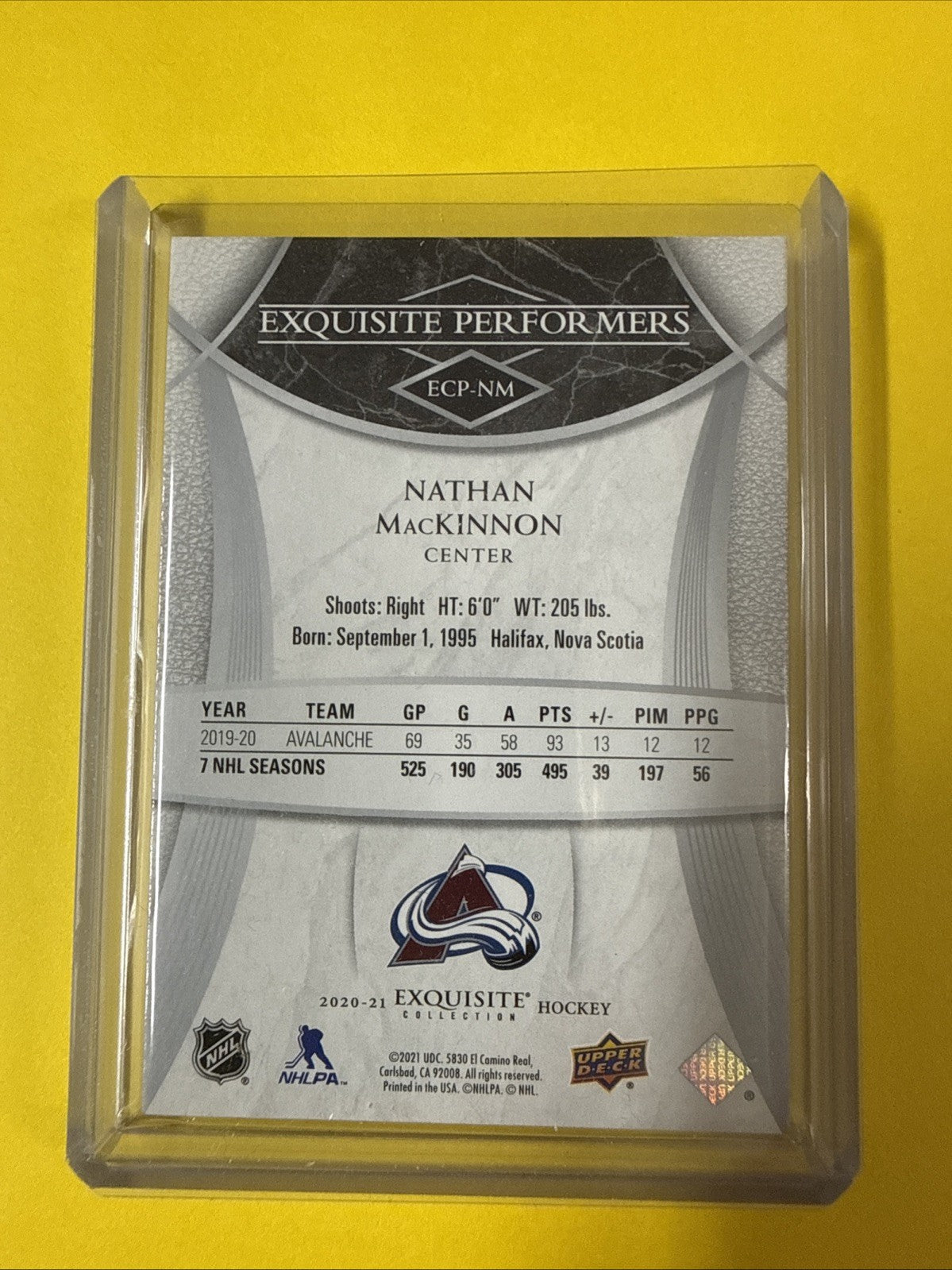 Nathan MacKinnon 2020/21 Exquisite Hockey Card 189/199 - back