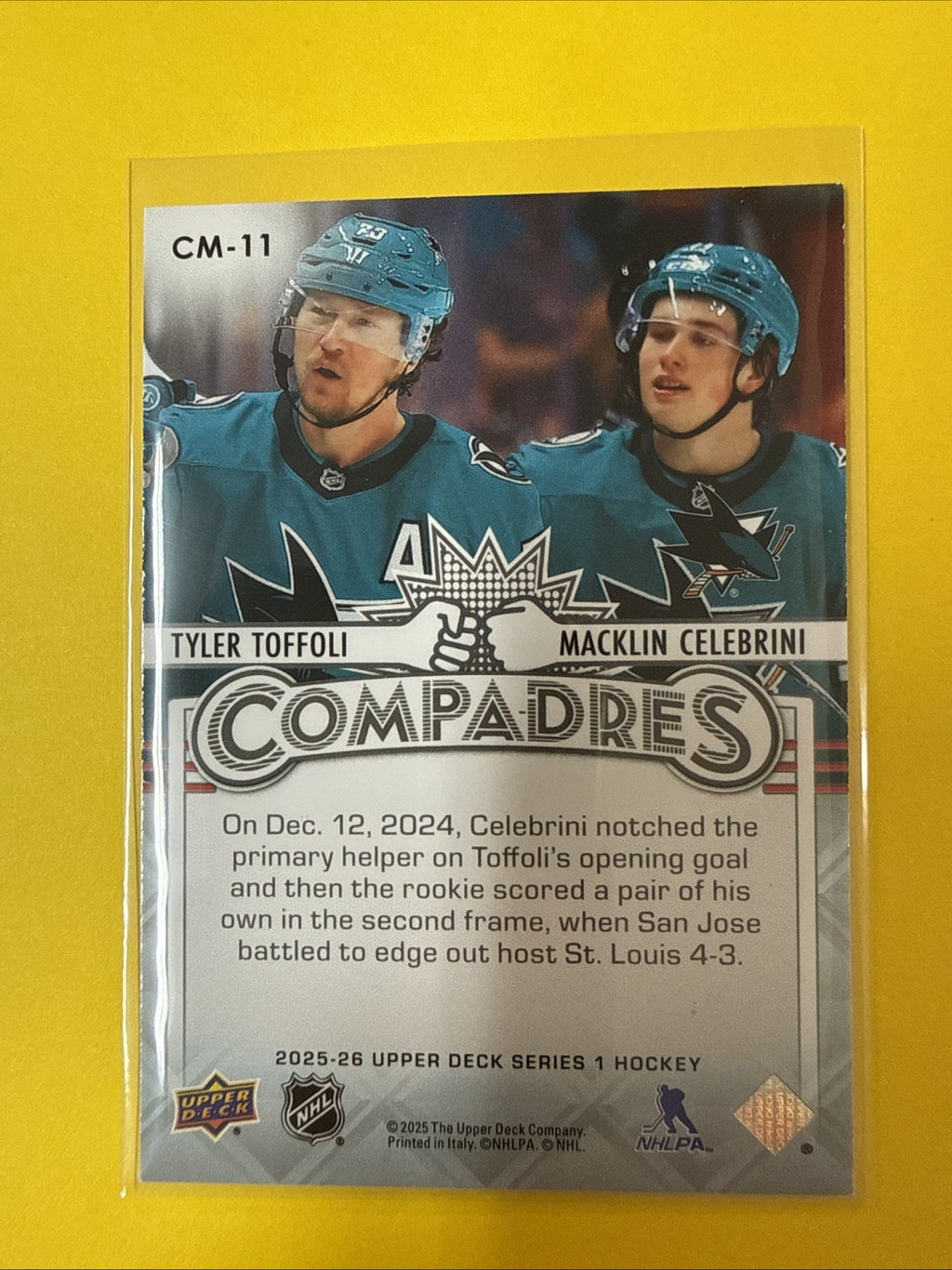 Macklin Celebrini 2025/26 UD Compadres Card - back