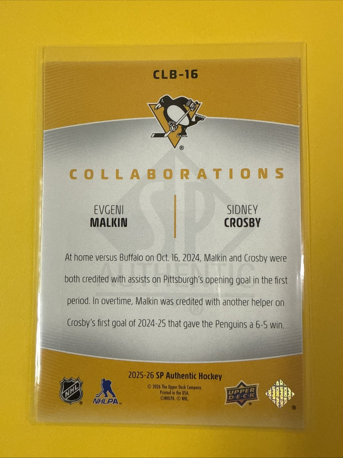 Sidney Crosby 2025/26 SP Authentic Collaborations Card - back