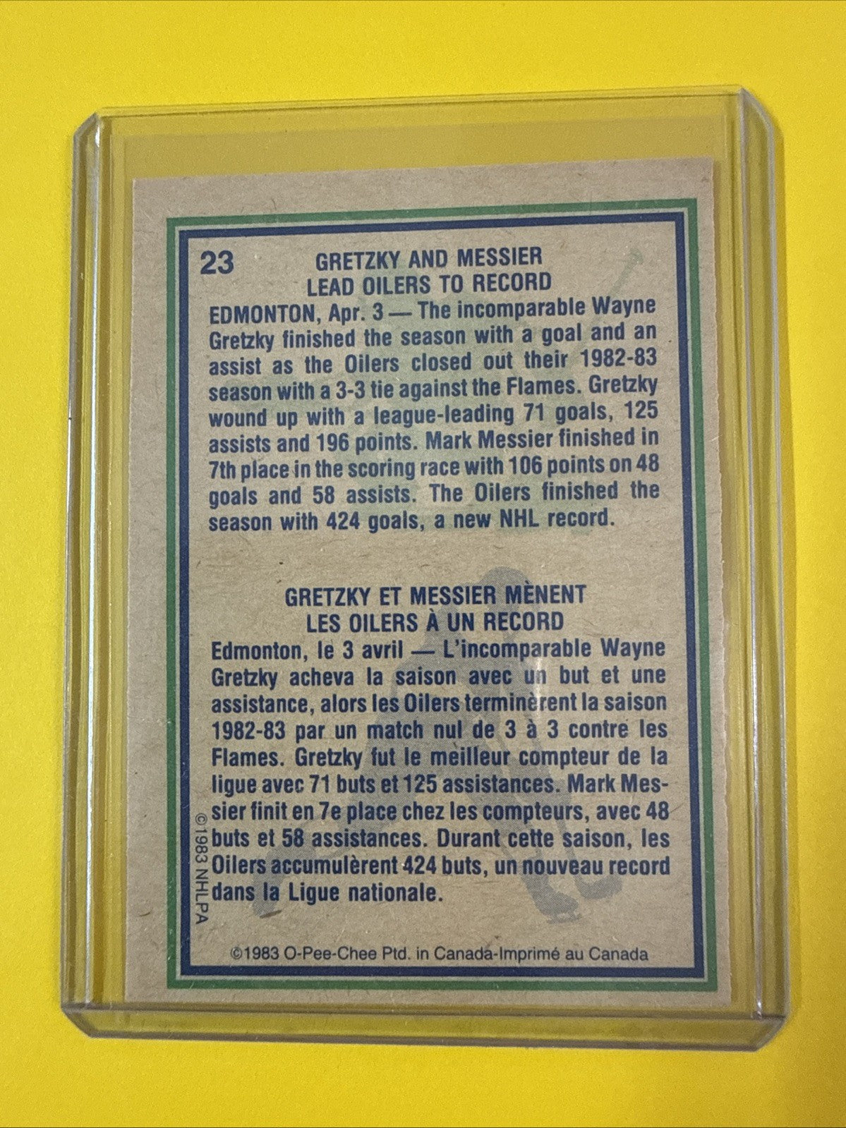 Wayne Gretzky / Mark Messier 1983 O-Pee-Chee Card - back