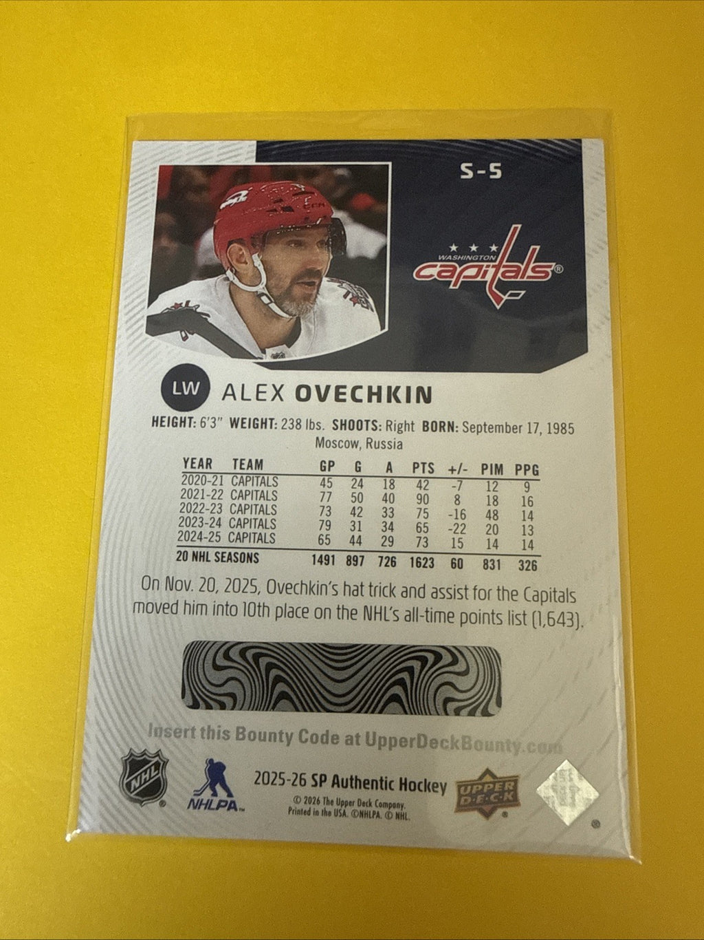SP Authentic 2025/26 Spectrum FX Alex Ovechkin Card - back