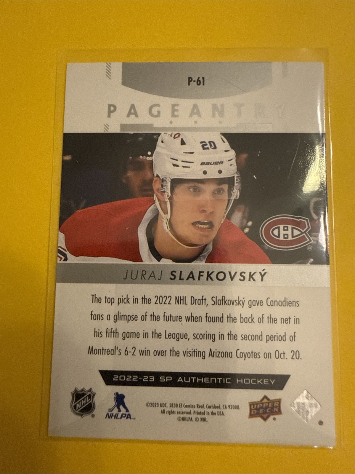 Juraj Slafkovsky 2022/23 Rookie Card SP Authentic Pageantry - back