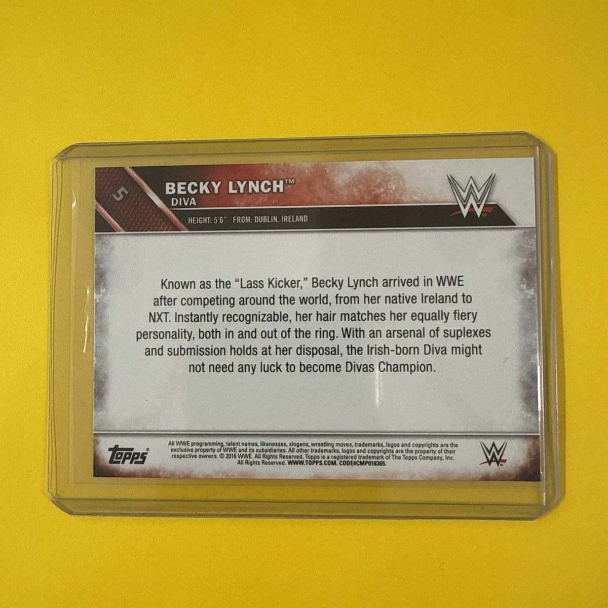 Becky Lynch Wwe 2016 Topps RC Rookie Card #5 Base Wrestling - back