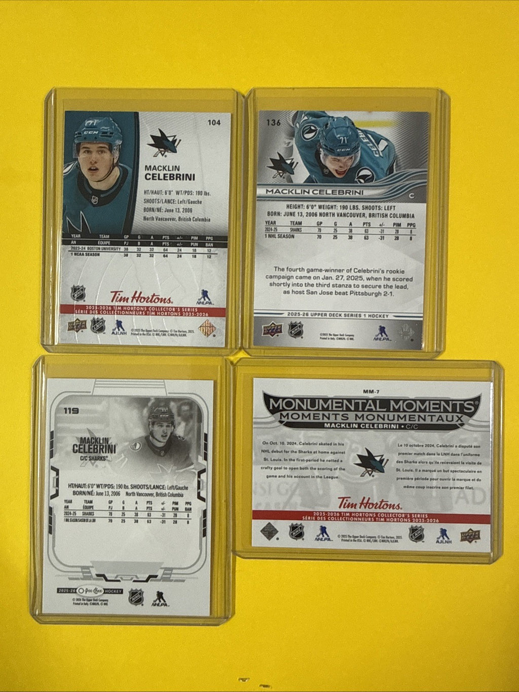 Macklin Celebrini 2025/26 Super Deal 4 Cards - back
