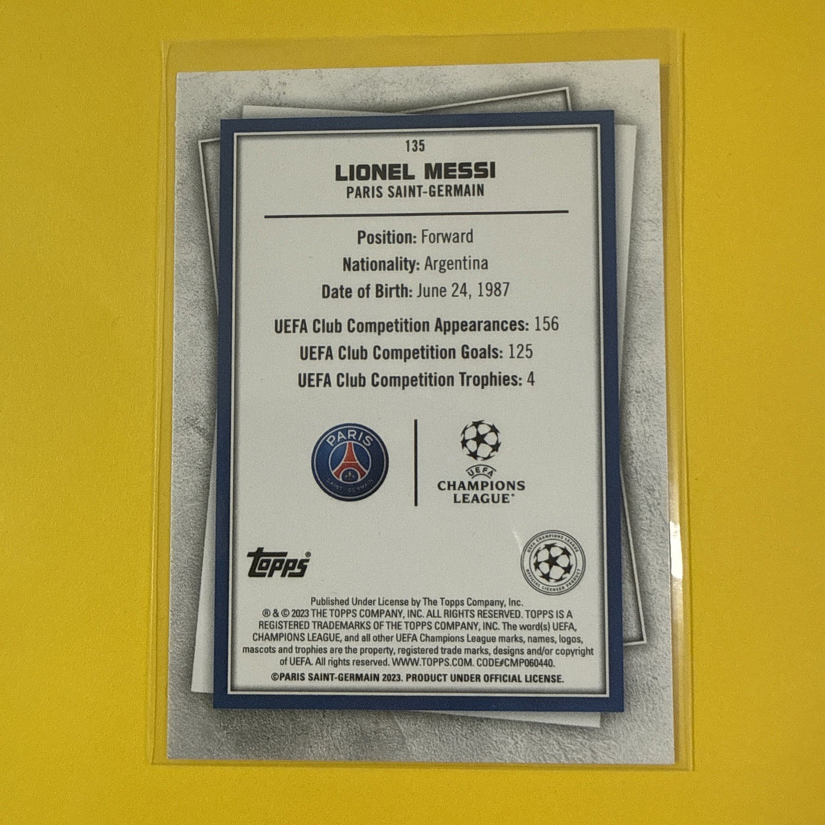 Lionel Messi 2022/23 Topps Card - back